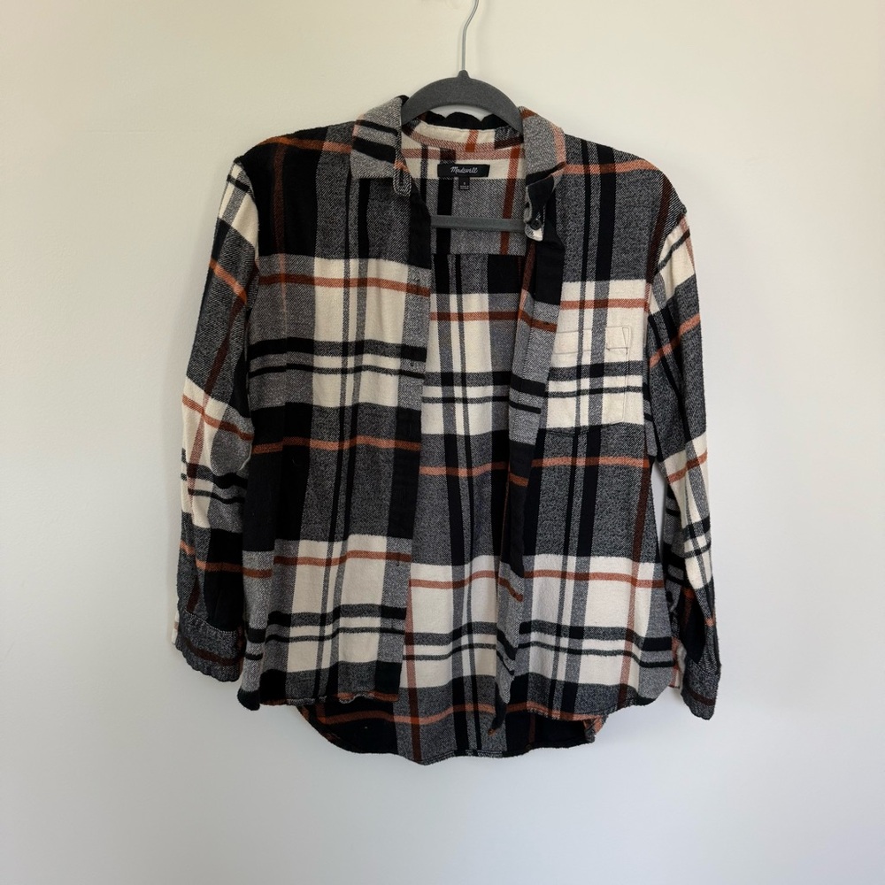 Madewell Checkered Flannel Shirt in Black, White, and Orange
